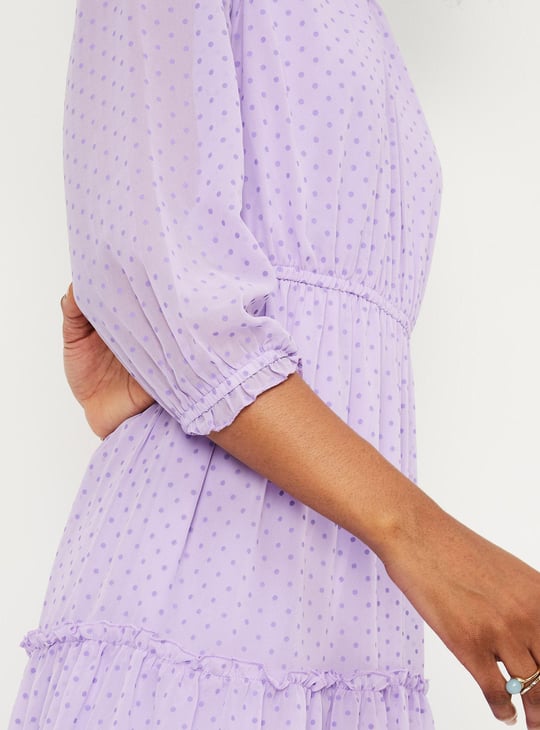 Women Polka Dot Print A-Line Dress with Ruffled Neck