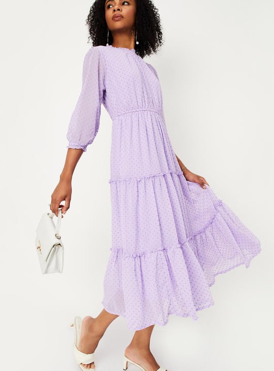 Women Polka Dot Print A-Line Dress with Ruffled Neck