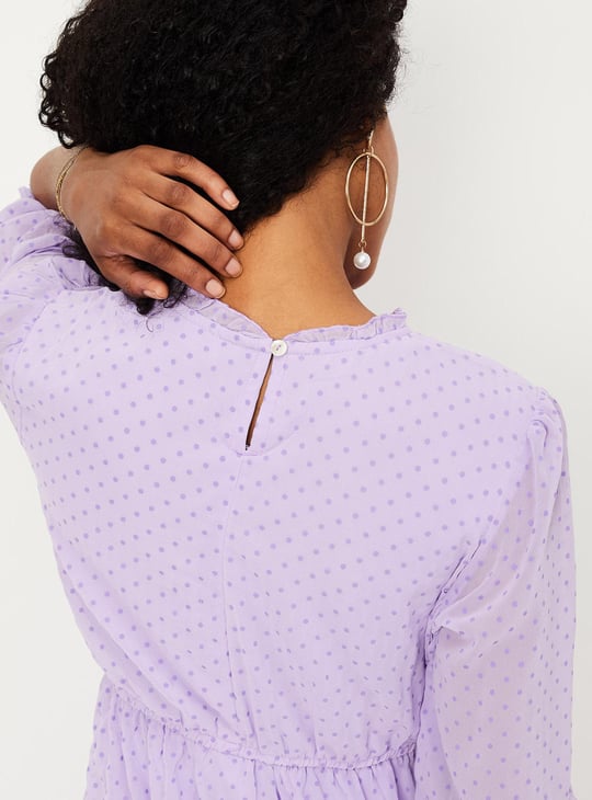 Women Polka Dot Print A-Line Dress with Ruffled Neck