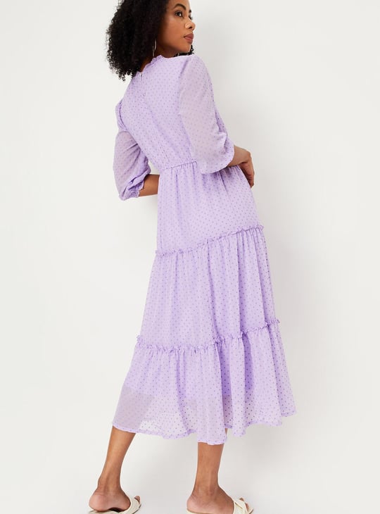 Women Polka Dot Print A-Line Dress with Ruffled Neck