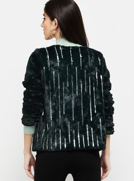 Women Sequin Embellished Full Sleeves Jacket 