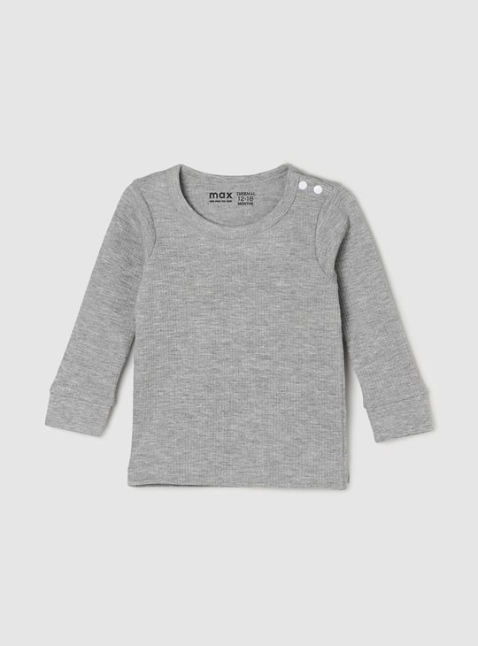 Boys Solid Full Sleeves Crew Neck Thermal T-shirt Grey Solid