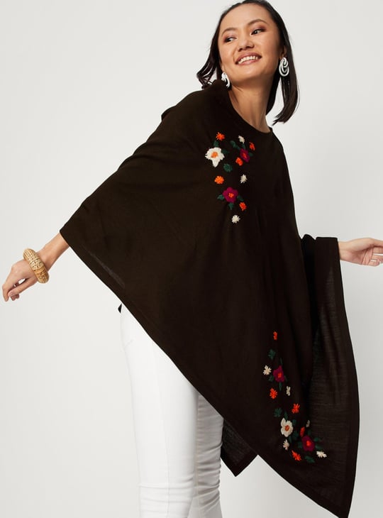 Women Embroidered Mock Shawl Poncho