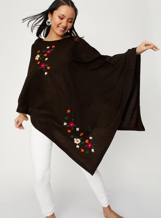 Women Embroidered Mock Shawl Poncho