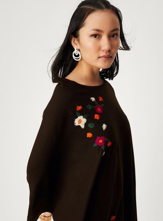 Women Embroidered Mock Shawl Poncho