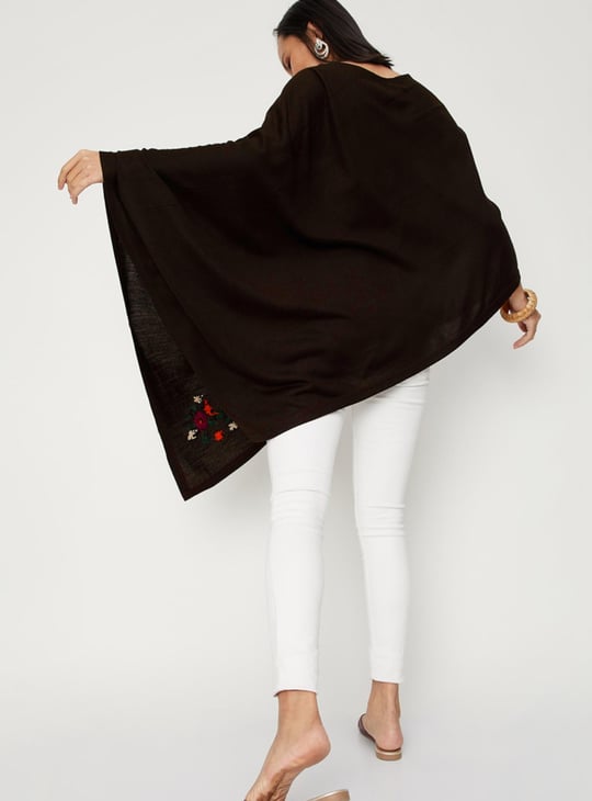 Women Embroidered Mock Shawl Poncho