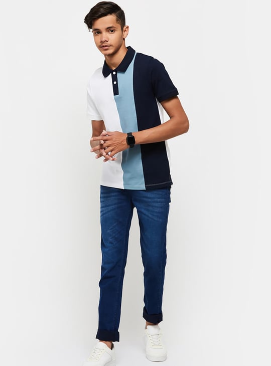 Boys Colourblocked Regular Fit Polo T-shirt