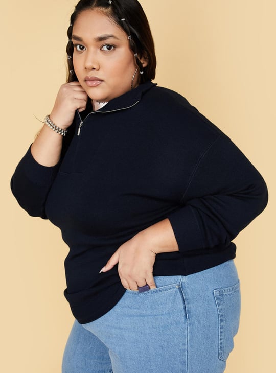 Women Solid Collared Sweater