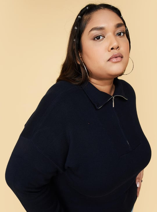 Women Solid Collared Sweater