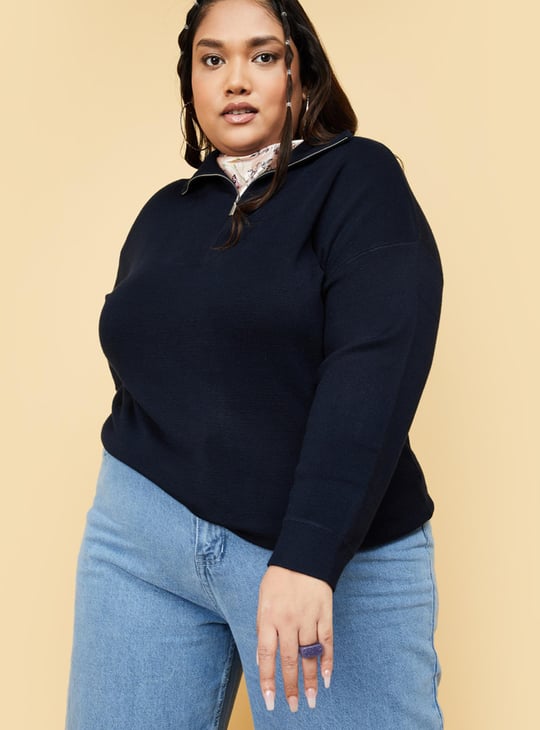 Women Solid Collared Sweater