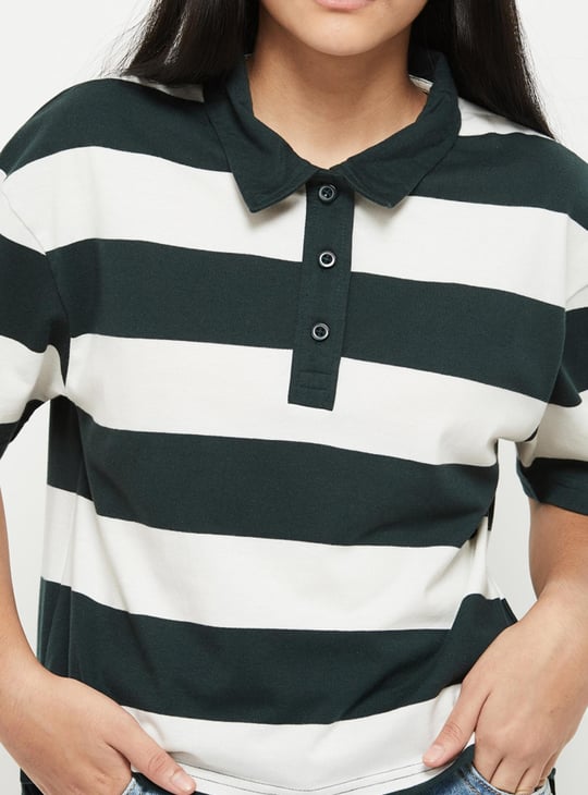 Girls Striped Polo Neck T-Shirt