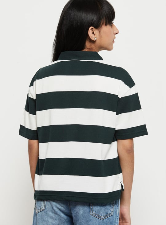 Girls Striped Polo Neck T-Shirt