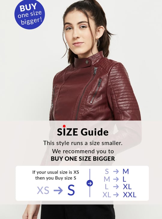 Women Solid Full Sleeves Biker Jacket