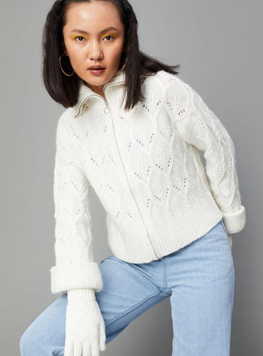 Women Textured Knit Boxy Jacket