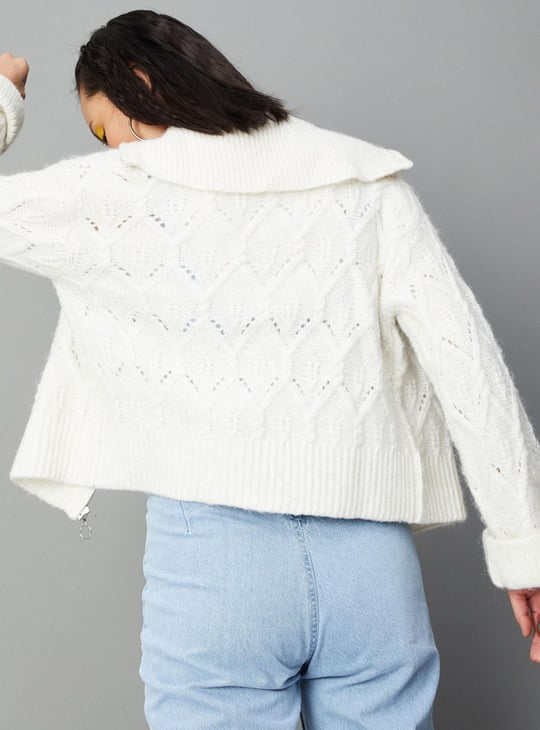 Women Textured Knit Boxy Jacket