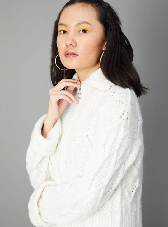 Women Textured Knit Boxy Jacket