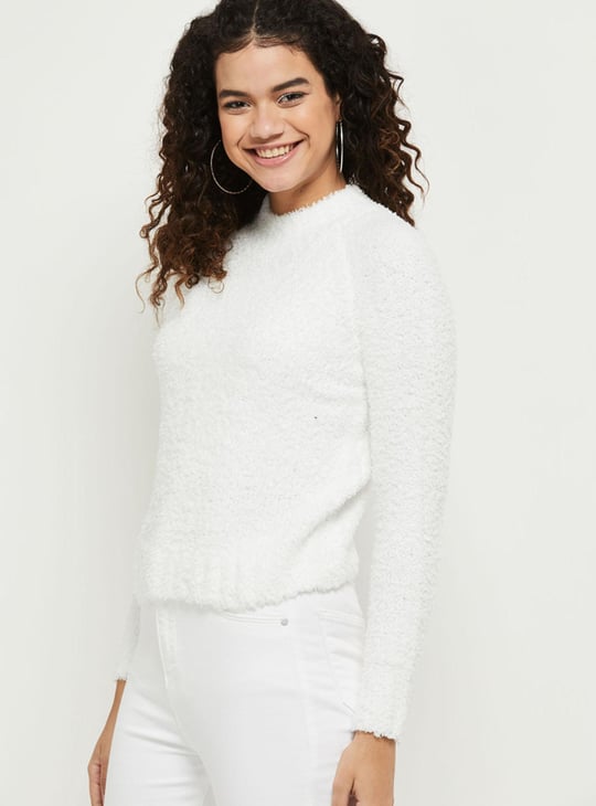 Women Textured Full Sleeves Round Neck Sweater