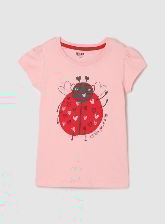 Girls Pure Cotton Graphic Printed T-shirt