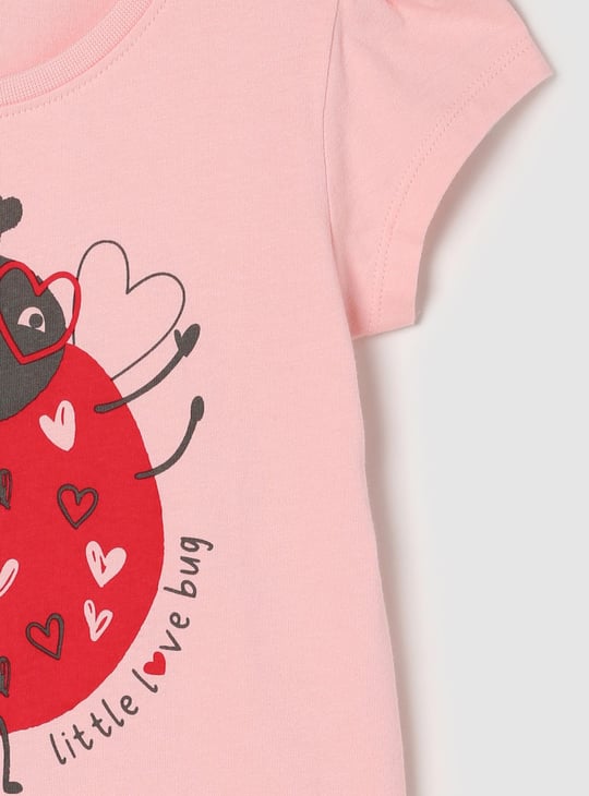 Girls Pure Cotton Graphic Printed T-shirt