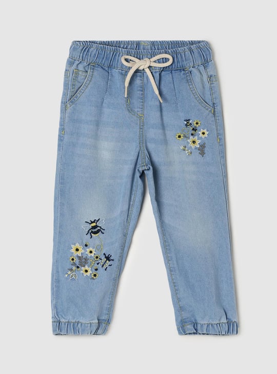 Girls Embroidered Elasticated Waist Jeans