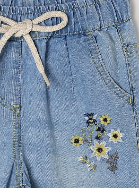 Girls Embroidered Elasticated Waist Jeans