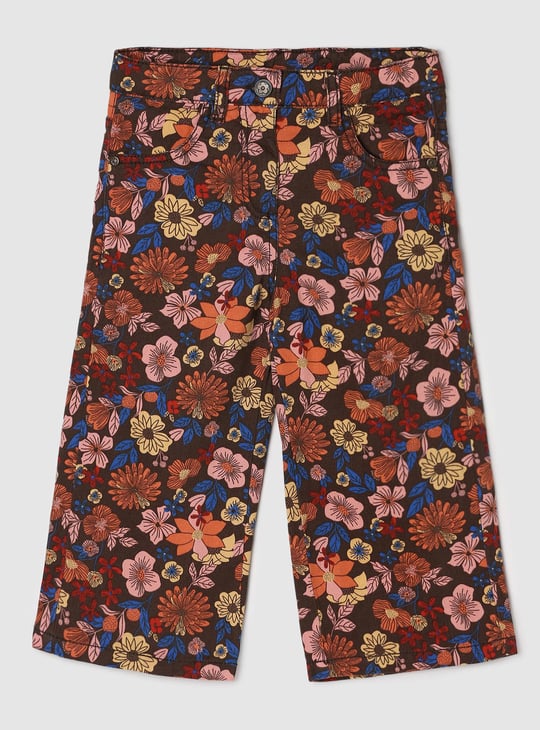 Girls Floral Printed Wide Leg Trousers