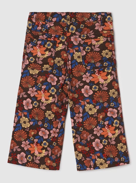 Girls Floral Printed Wide Leg Trousers