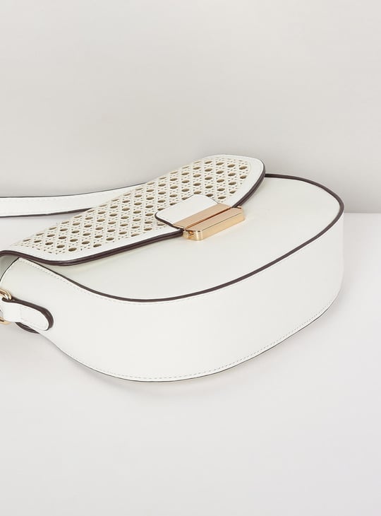 Women Perforated Flap Closure Sling Bag 