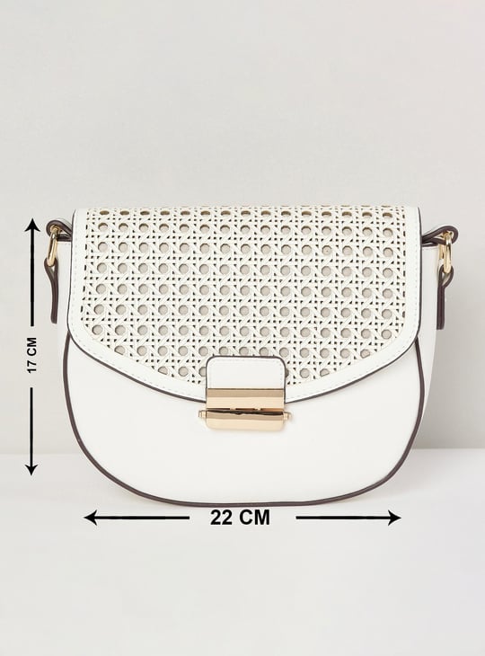 Women Perforated Flap Closure Sling Bag 