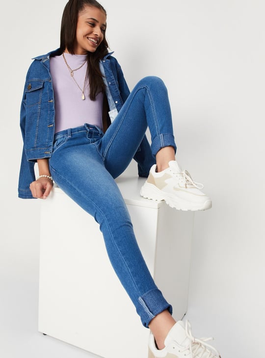 Girls Stonewashed Full-Length Slim Fit Jeans