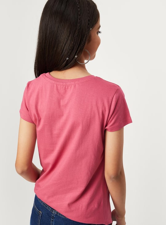 Girls Pure Cotton Graphic Printed Basic T-shirt