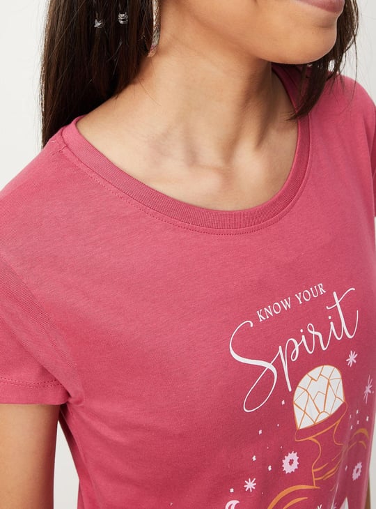 Girls Pure Cotton Graphic Printed Basic T-shirt
