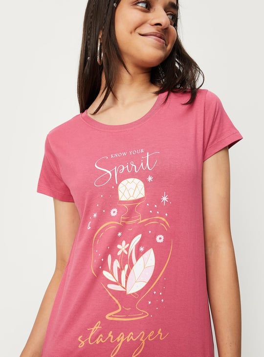 Girls Pure Cotton Graphic Printed Basic T-shirt