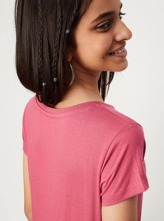 Girls Pure Cotton Graphic Printed Basic T-shirt