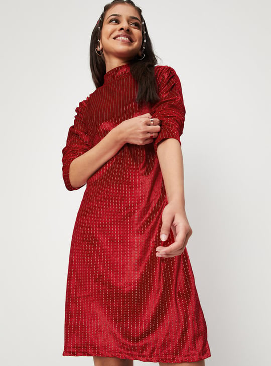 Girls Embellished Full Sleeves High Neck A-Line Dress