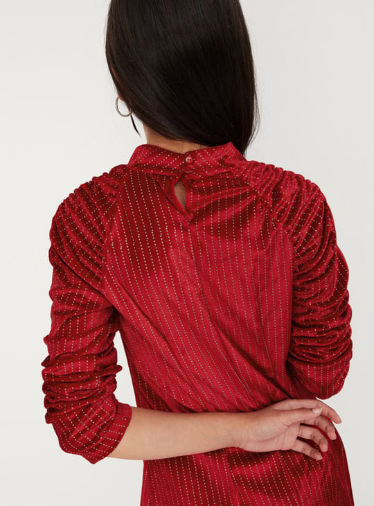 Girls Embellished Full Sleeves High Neck A-Line Dress