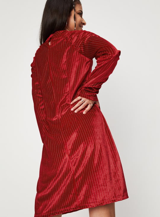 Girls Embellished Full Sleeves High Neck A-Line Dress