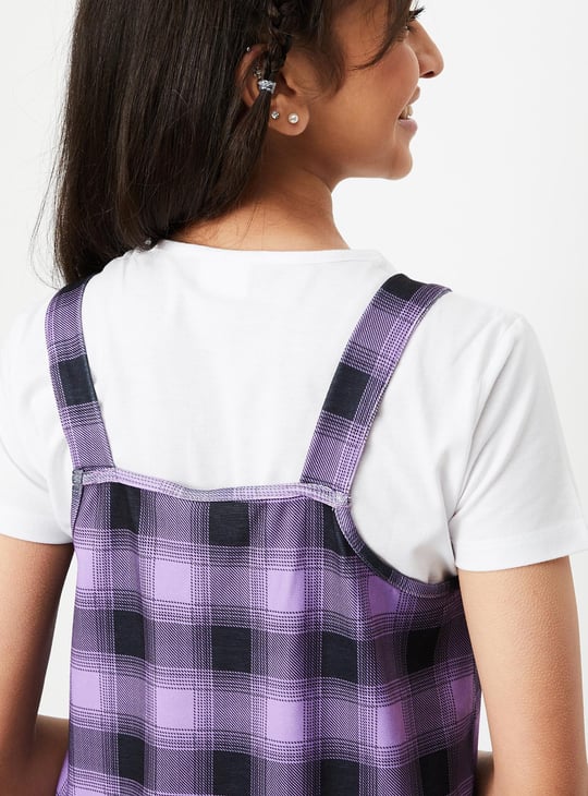 Girls Plaid Pinafore Dress with T-shirt