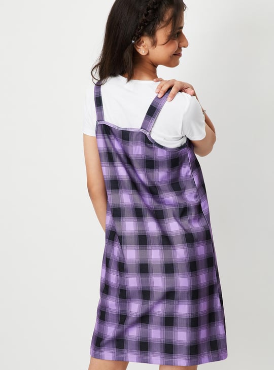 Girls Plaid Pinafore Dress with T-shirt