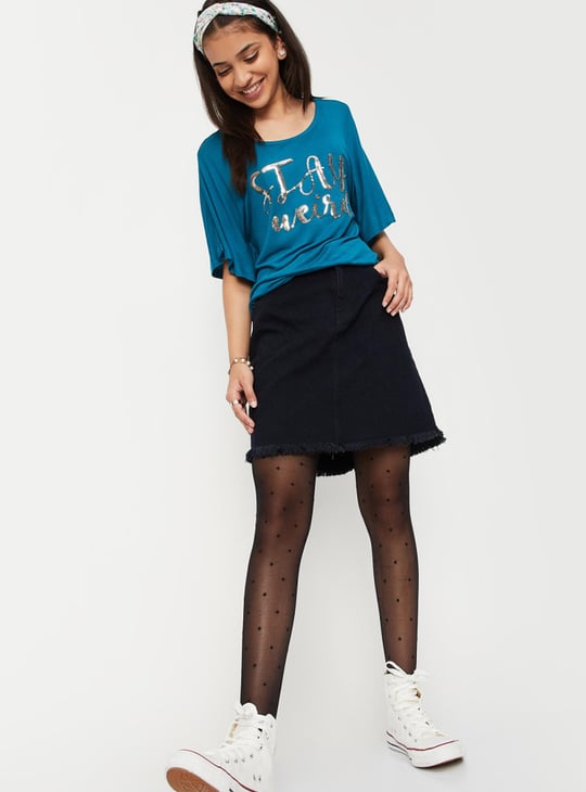 Girls Sequin Embellished Round Neck Casual Top