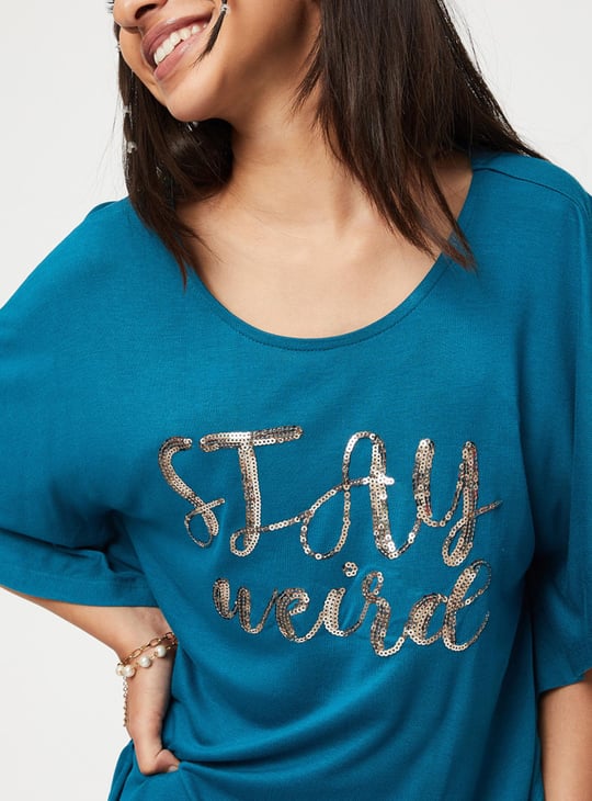 Girls Sequin Embellished Round Neck Casual Top