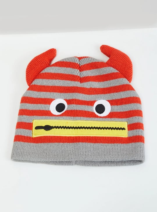 Boys Striped Knit Monster Beanie Cap 