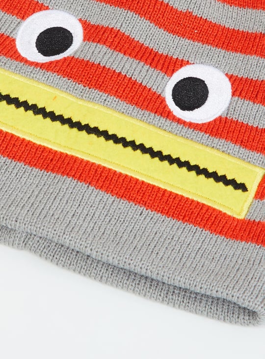 Boys Striped Knit Monster Beanie Cap 
