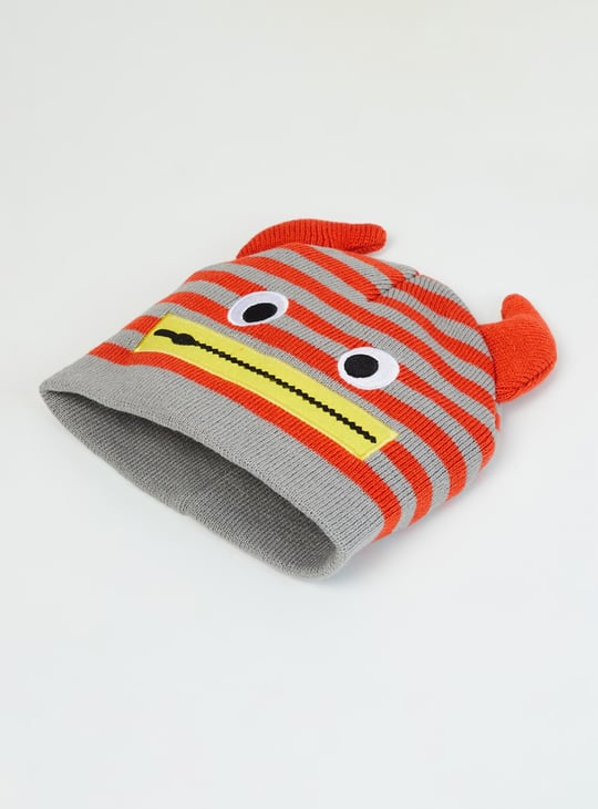 Boys Striped Knit Monster Beanie Cap 