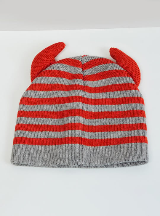 Boys Striped Knit Monster Beanie Cap 