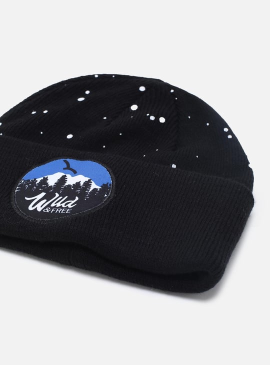 Boys Appliqued Roll-Over Beanie Cap