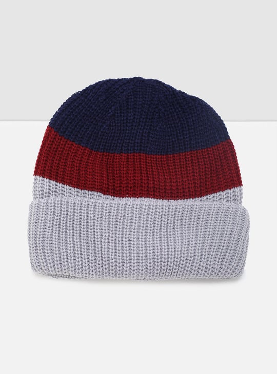 Boys Colourblock Beanie Cap with Turned Cuff