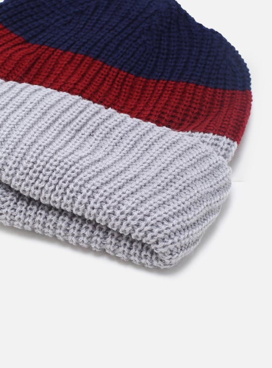 Boys Colourblock Beanie Cap with Turned Cuff
