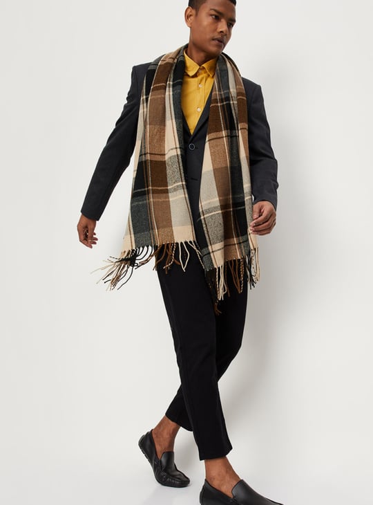 Men Checked Muffler with Fringes