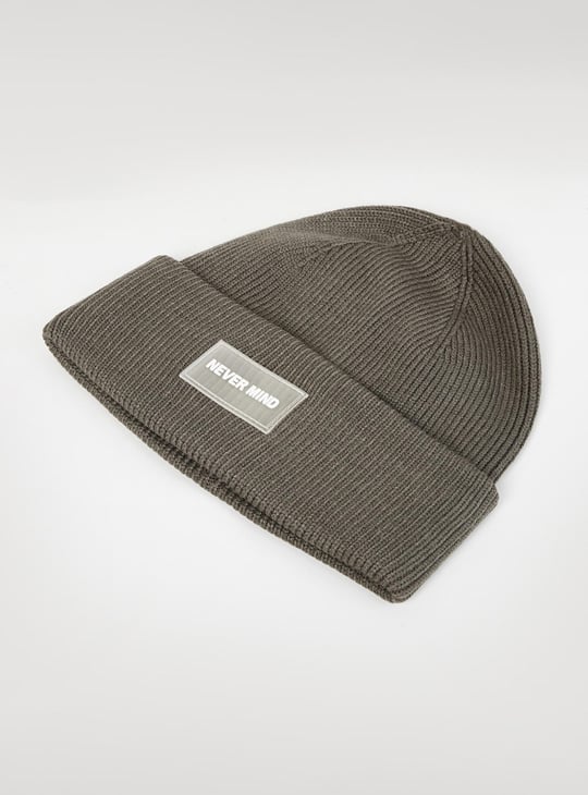 Men Textured Knit Folded Beanie Cap